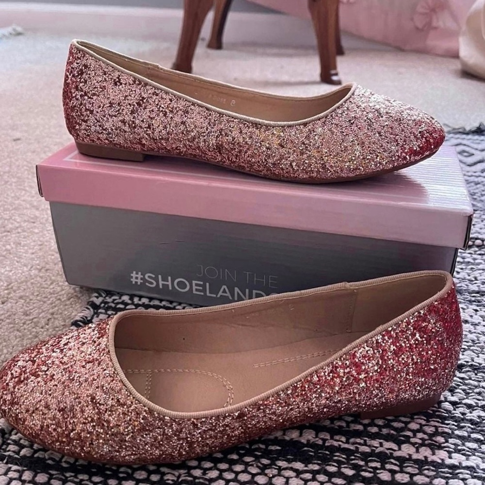 Rose gold glitter flats - ballerina shoes size 8